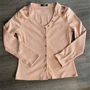 Light Pink long sleeves button accent blouse